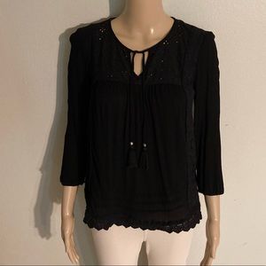 Knox Rose blouse, black, S-Small. Eyelet and lace detail. Excellent condition.